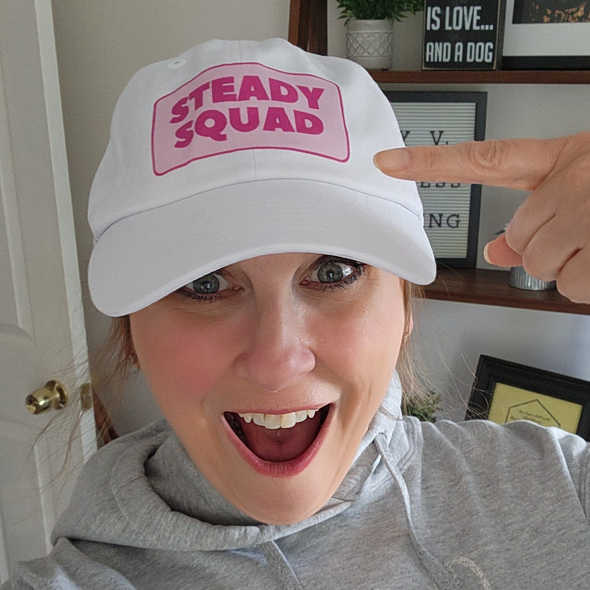 Coach Mary V wearing STEADY SQUAD hat