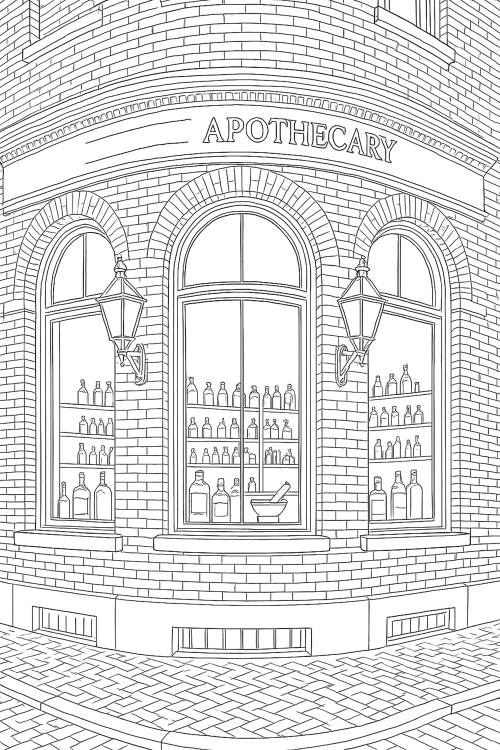 Vintage Storefronts Coloring Book Interior