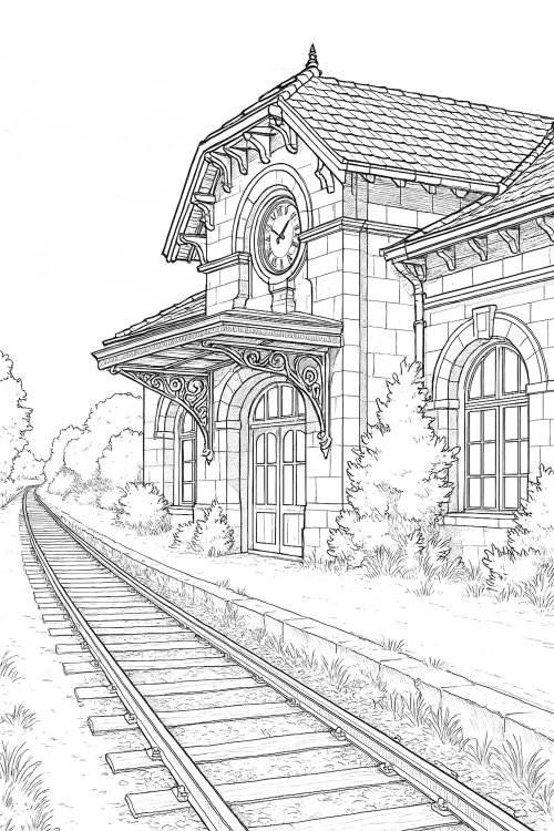 Forgotten Railway Stations Coloring Book Page