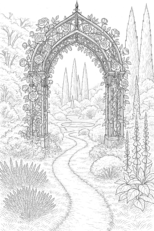 Gothic Garden Escape Coloring Book Example