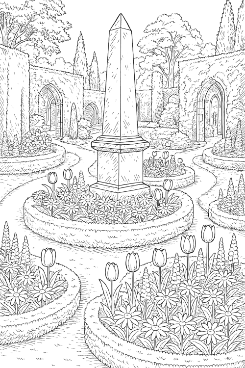 Gothic Garden Escape Coloring Book Interior