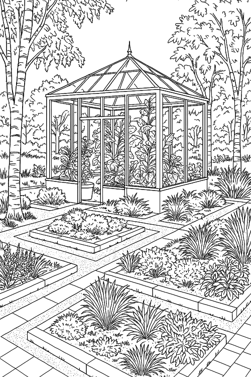 Enchanted Greenhouses Coloring Book Page