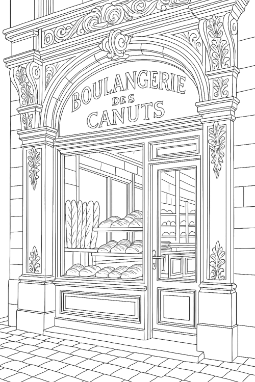 Vintage Storefronts Coloring Book Page