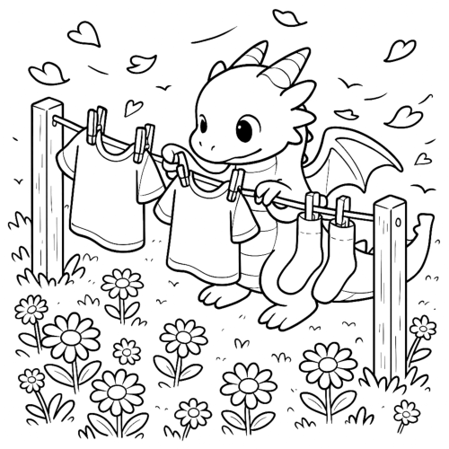 Dragons Doing Chores Coloring Book page