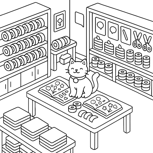 Cats and Stores Coloring Book interior