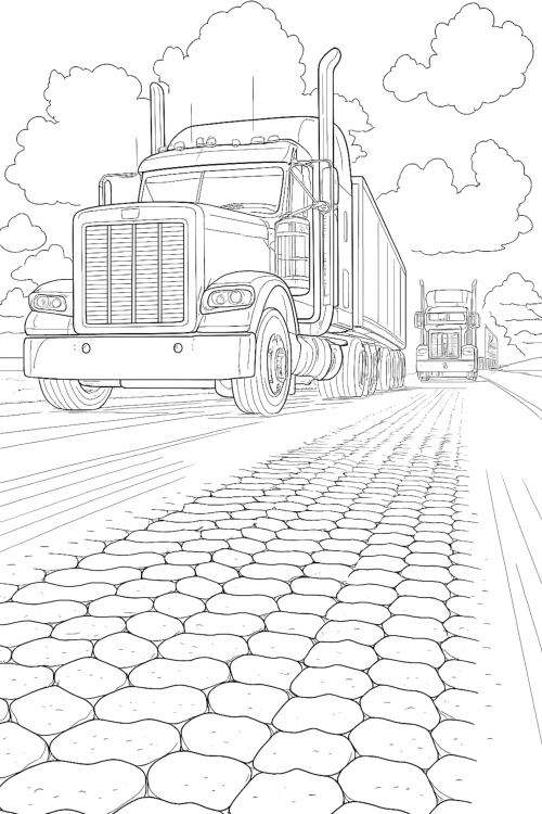 Truck and Road Coloring Book Page