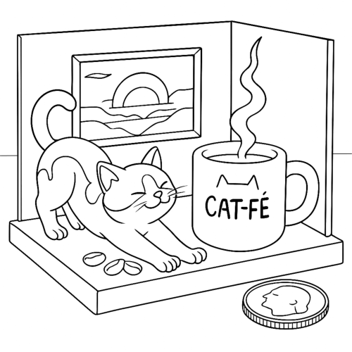 Little Cat Dioramas Coloring Book page
