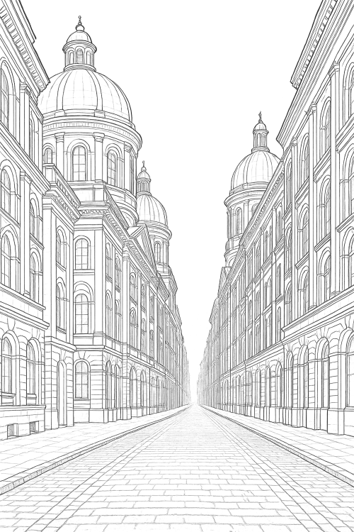 City Architecture Coloring Book Page