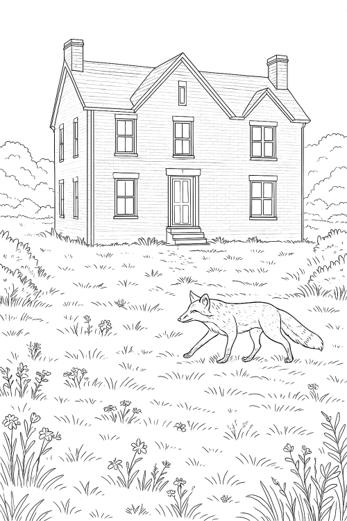 Western Rural Houses Coloring Book Page