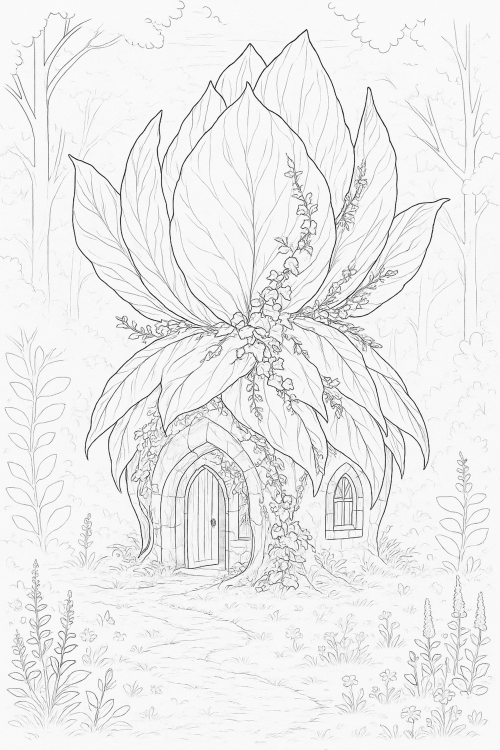 Fairyland Houses Coloring Book Page