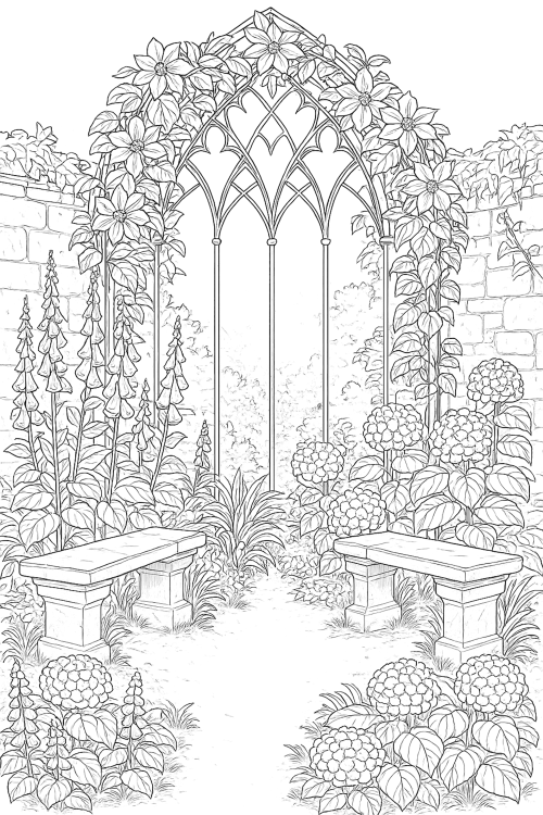 Gothic Garden Escape Coloring Book Page