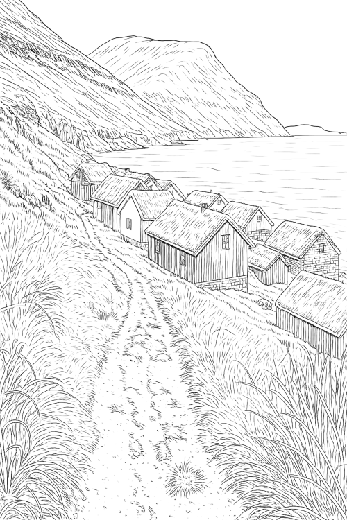 Seaside Cottages Coloring Book Example