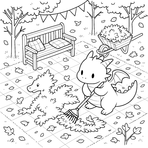 Dragons Doing Chores Coloring Book example