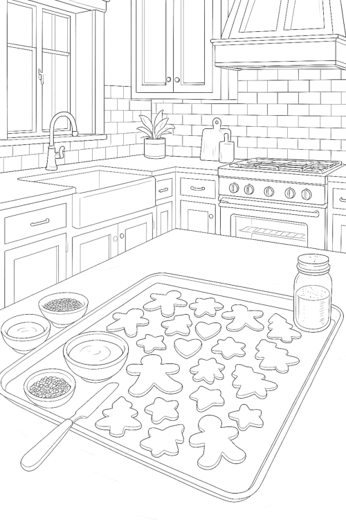 Cozy Christmas Homes – Hygge Interiors Coloring Book Page