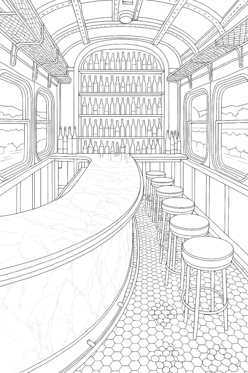 Luxury Train Interiors Coloring Book Page