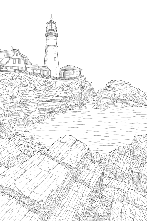 Lighthouse Landscapes Coloring Book Page