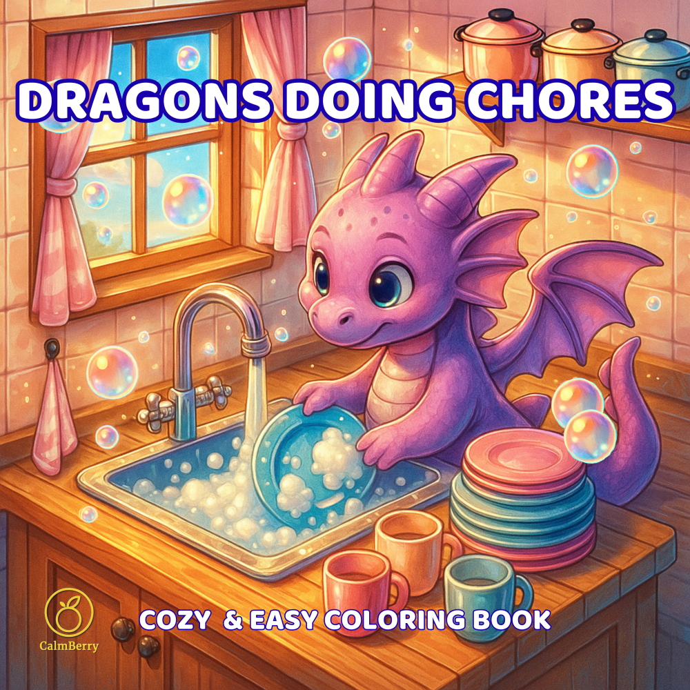 Dragons Doing Chores Coloring Book Cover