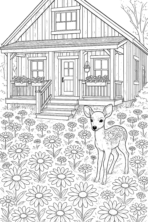 Western Rural Houses Coloring Book Example