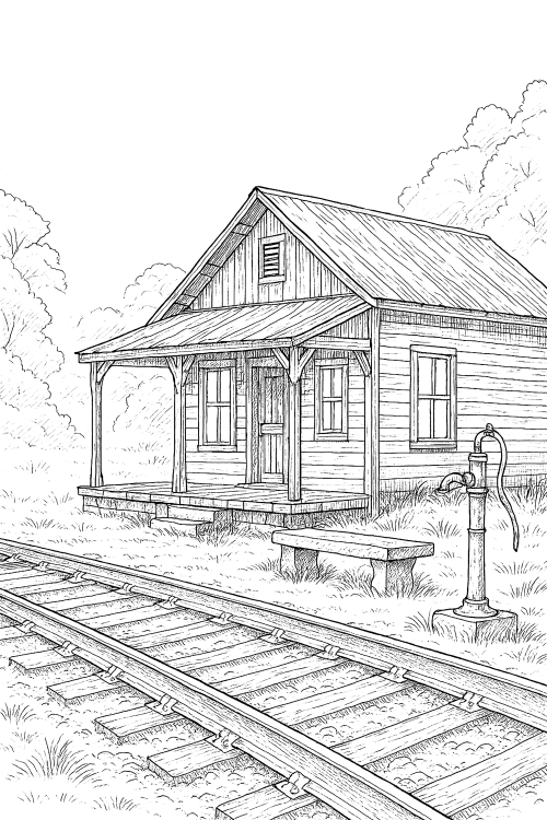 Forgotten Railway Stations Coloring Book Example