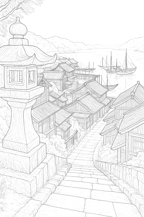 Seaside Cottages Coloring Book Interior