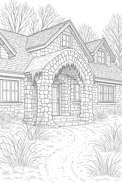 Dreamy Forest Cabins Coloring Book Example