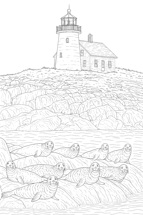 Lighthouse Landscapes Coloring Book Example