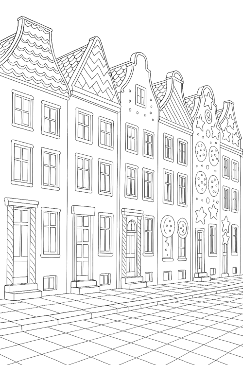 Holidays Gingerbread Village Coloring Book Page