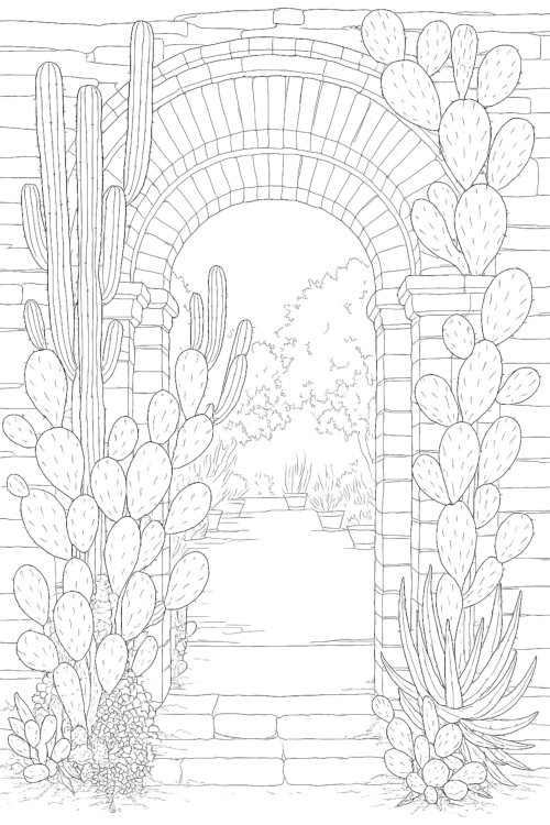 Garden Gates Calm Coloring Book Page