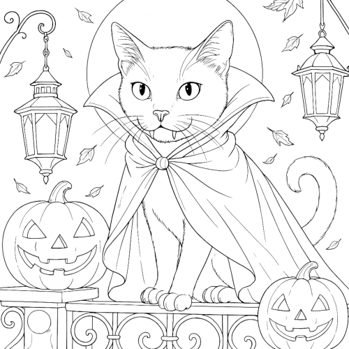 Halloween Cat Magic Coloring Book page