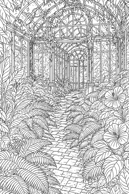 Enchanted Greenhouses Coloring Book Example