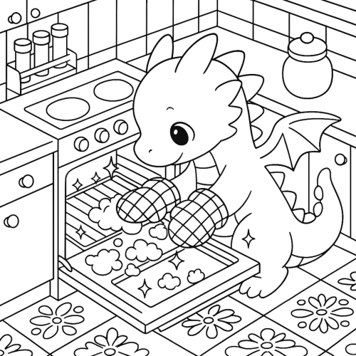 Dragons Doing Chores Coloring Book interior