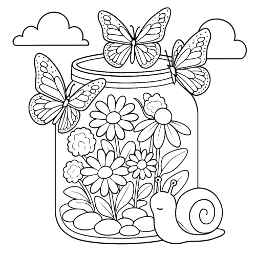 Mason Jar Magic Coloring Book page