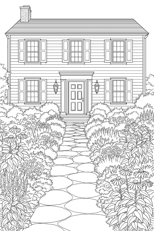 Classic Colonial Houses Coloring Book Example