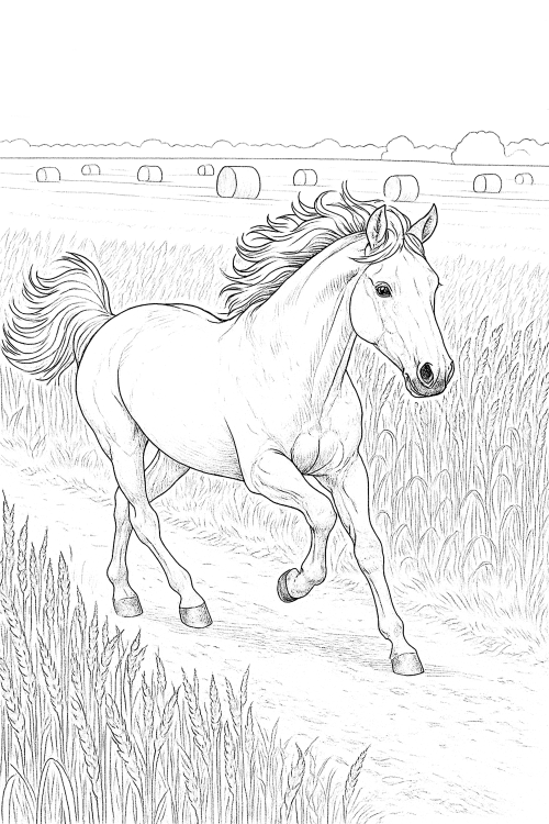 Galloping Horses Coloring Book Page