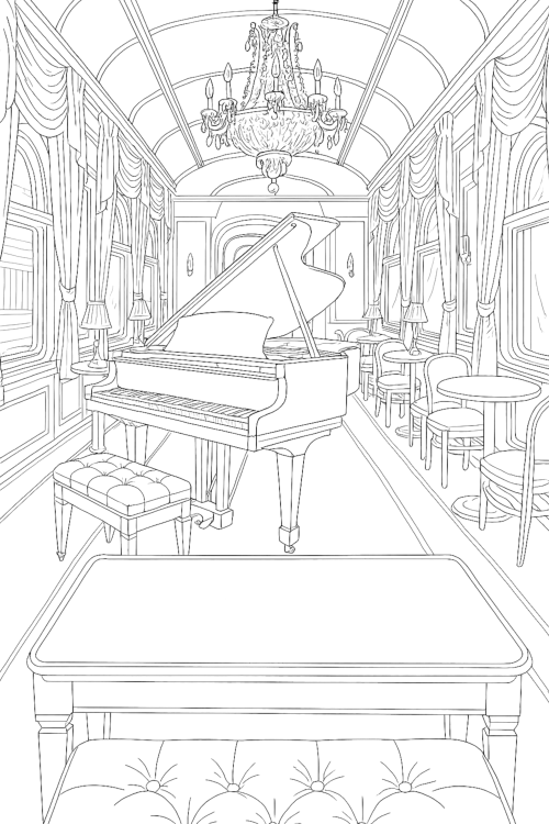 Luxury Train Interiors Coloring Book Example