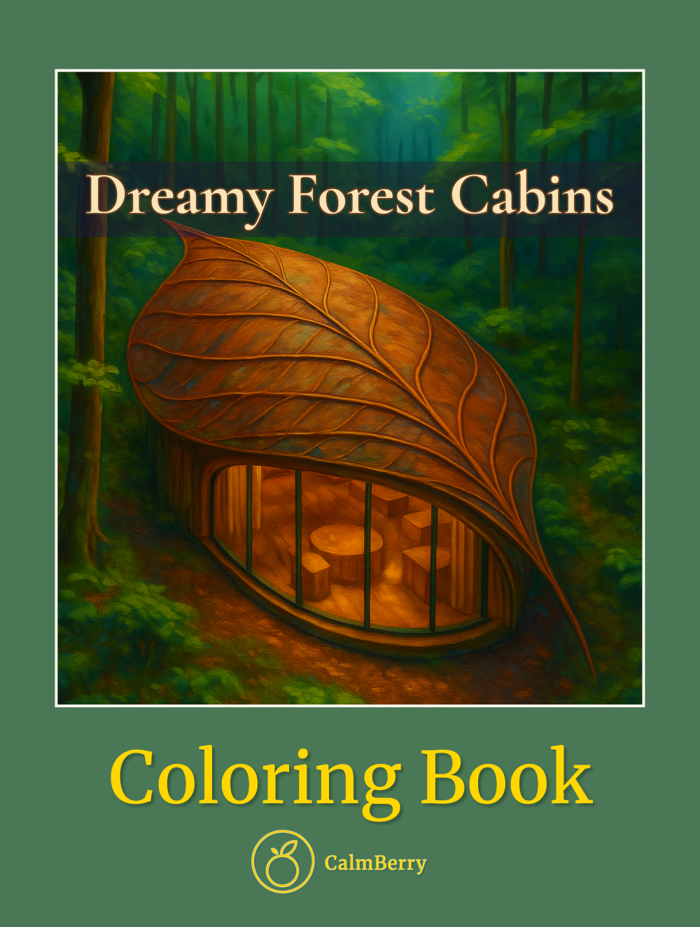 Dreamy Forest Cabins Coloring Book Cover