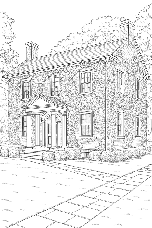 Classic Colonial Houses Coloring Book Interior