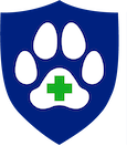PetHSA logo featuring a blue paw with a green medical cross