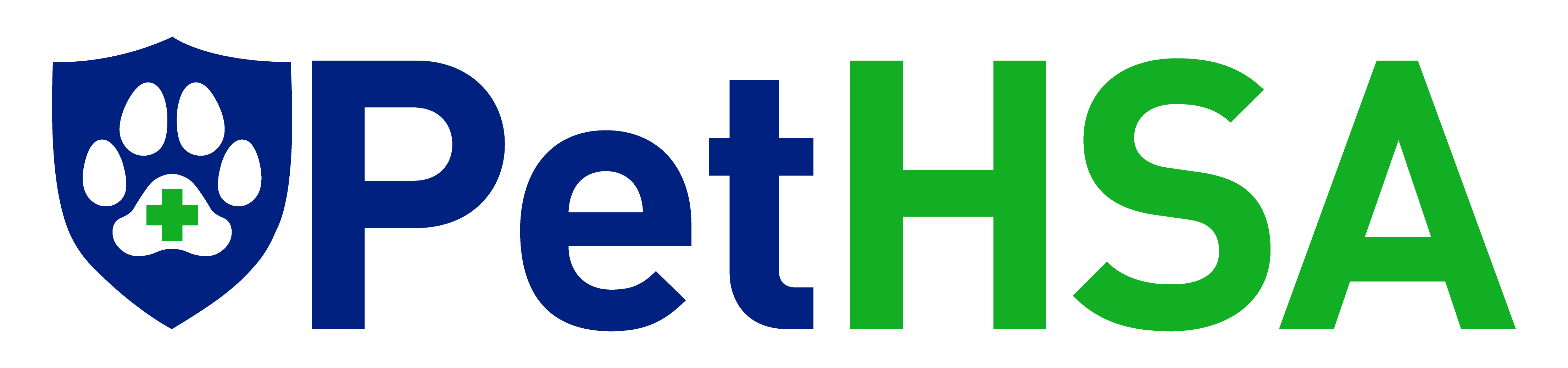 PetHSA logo featuring a blue paw with a green medical cross