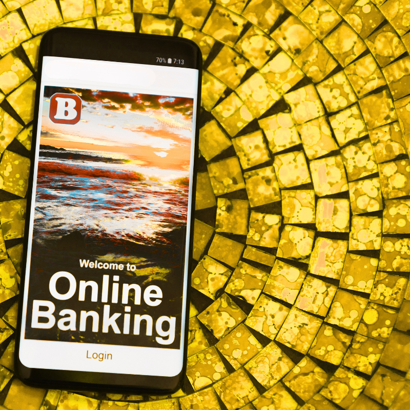Mobile phone showing online banking login