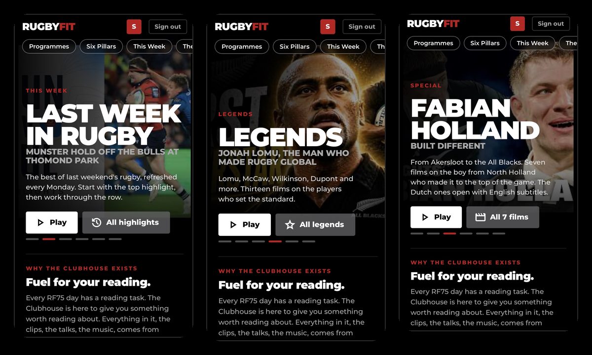 The Clubhouse in the RugbyFit app