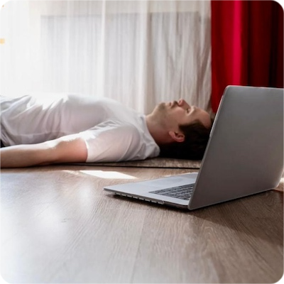 Client receiving an online breathwork session,