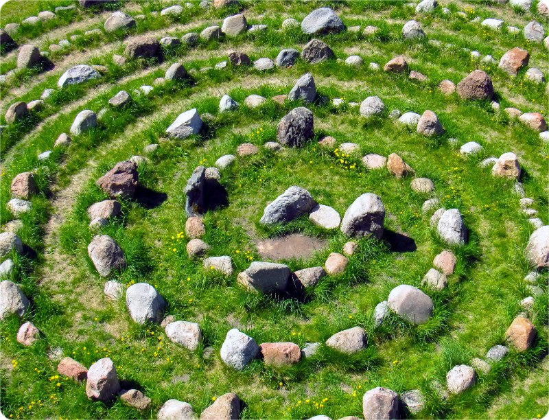 Stone spiral on grass