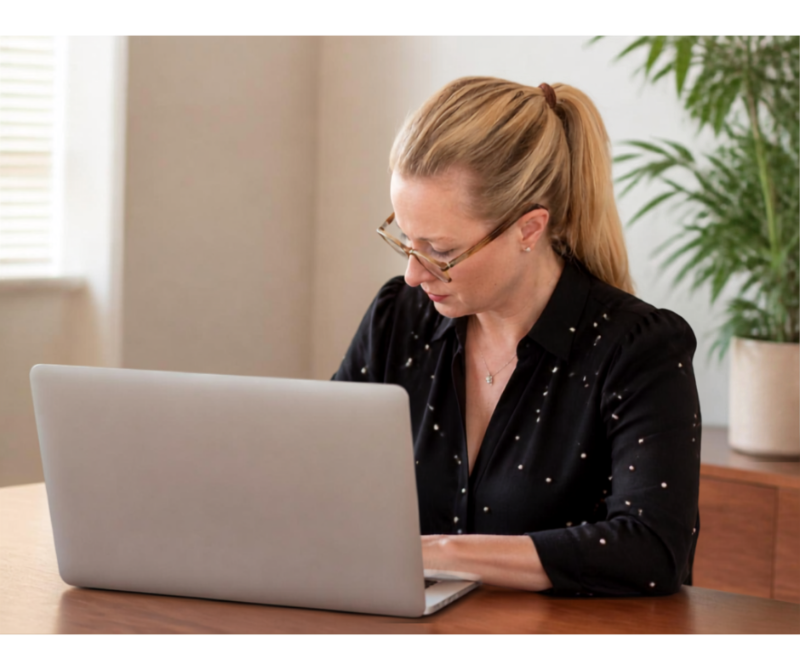 Für 02 STRUKTUR – also dein Bild am Laptop während der Arbeit – würde ich nehmen: „Interviewtraining für strukturierte und überzeugende Antworten im deutschen Jobinterview
