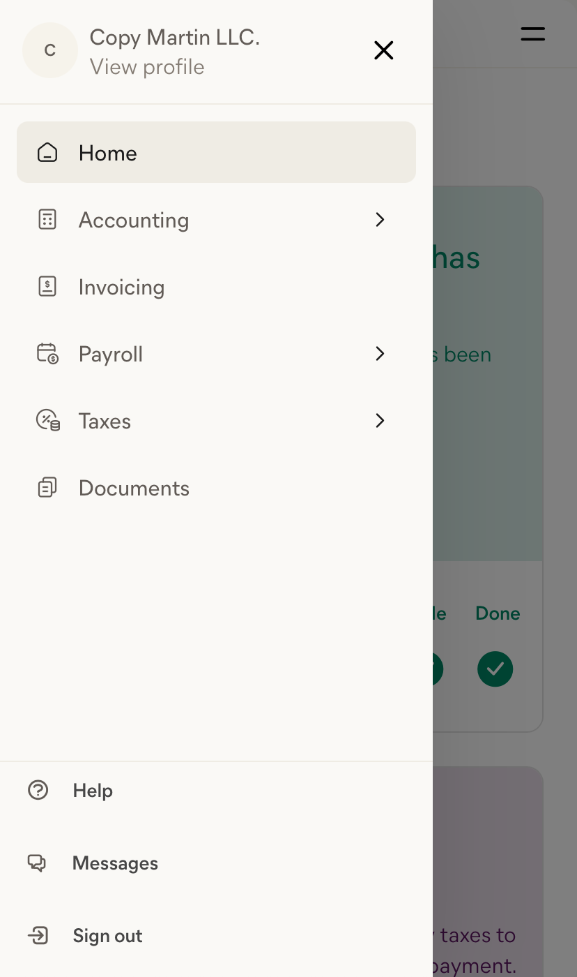 A screenshot of the main menu options available to me on my Collective.com member dashboard view