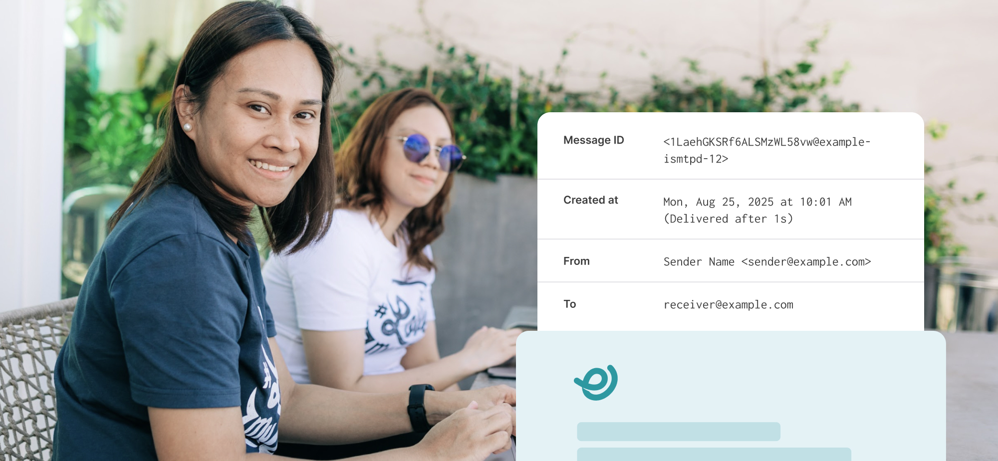 MailerSend colleagues looking at a text