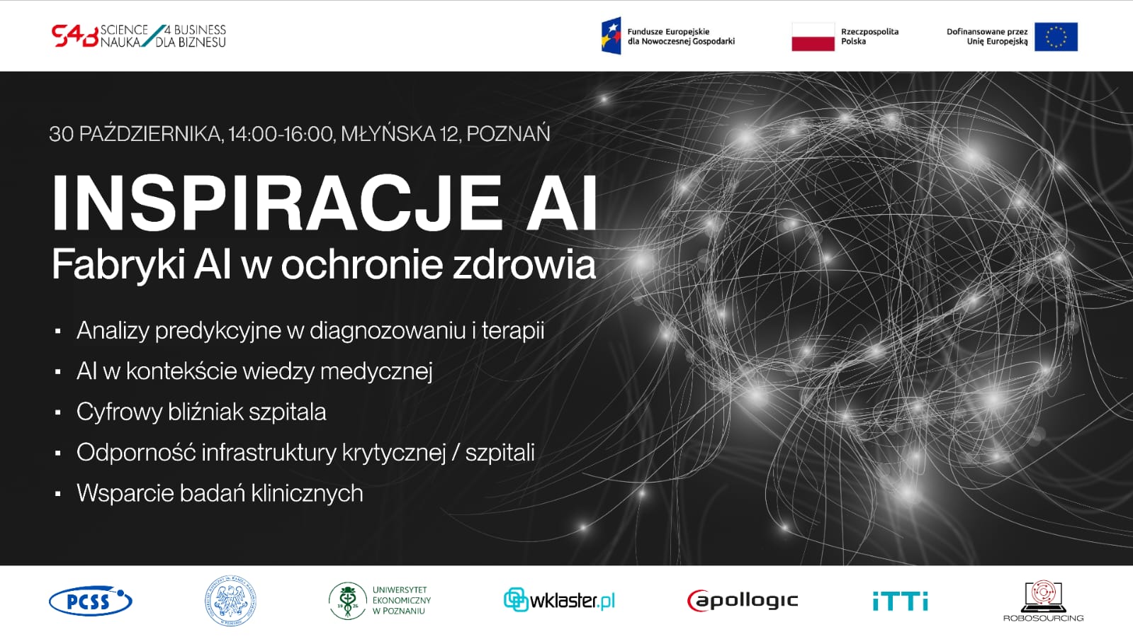 Plakat Inspiracje AI zawierający skrót informacji o wydarzeniu