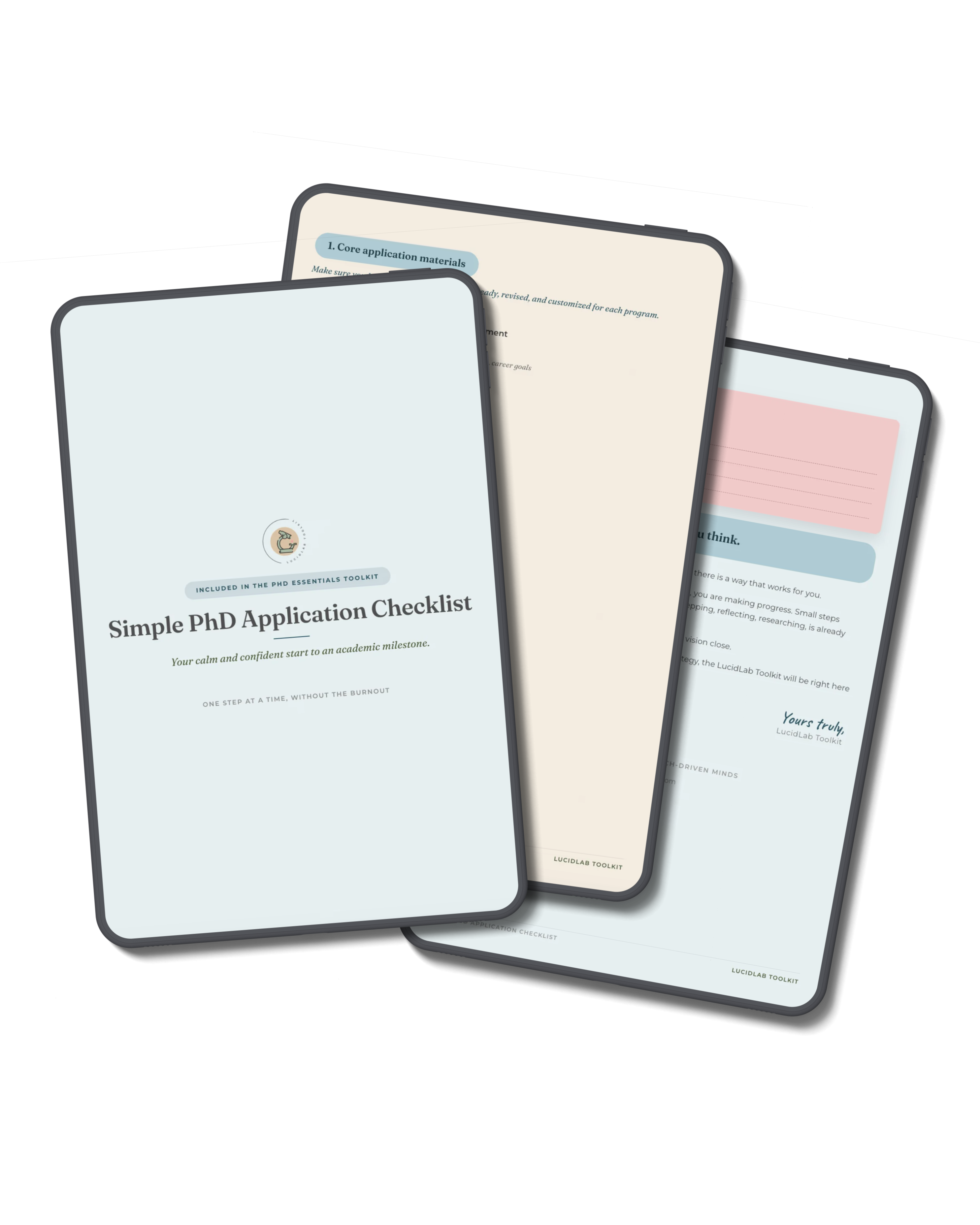 Simple PhD Application Checklist cover shown on a tablet
