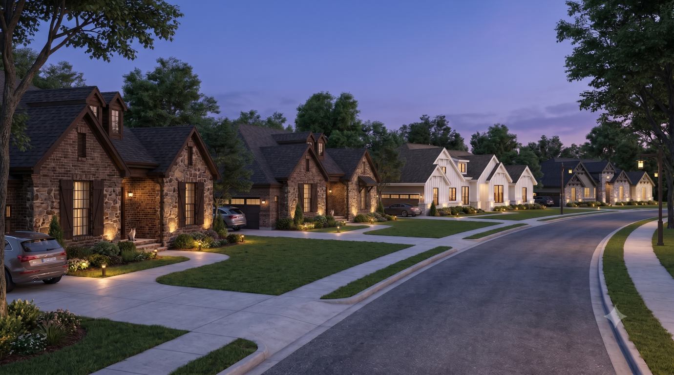 Neighborhood of homes at twilight