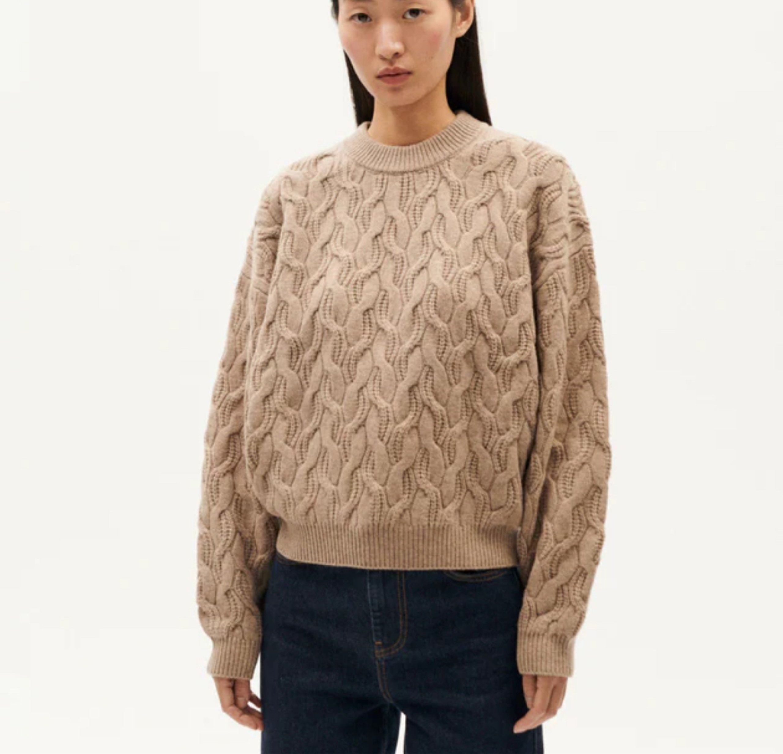 Pull Carmen beige tressé 100 % laine